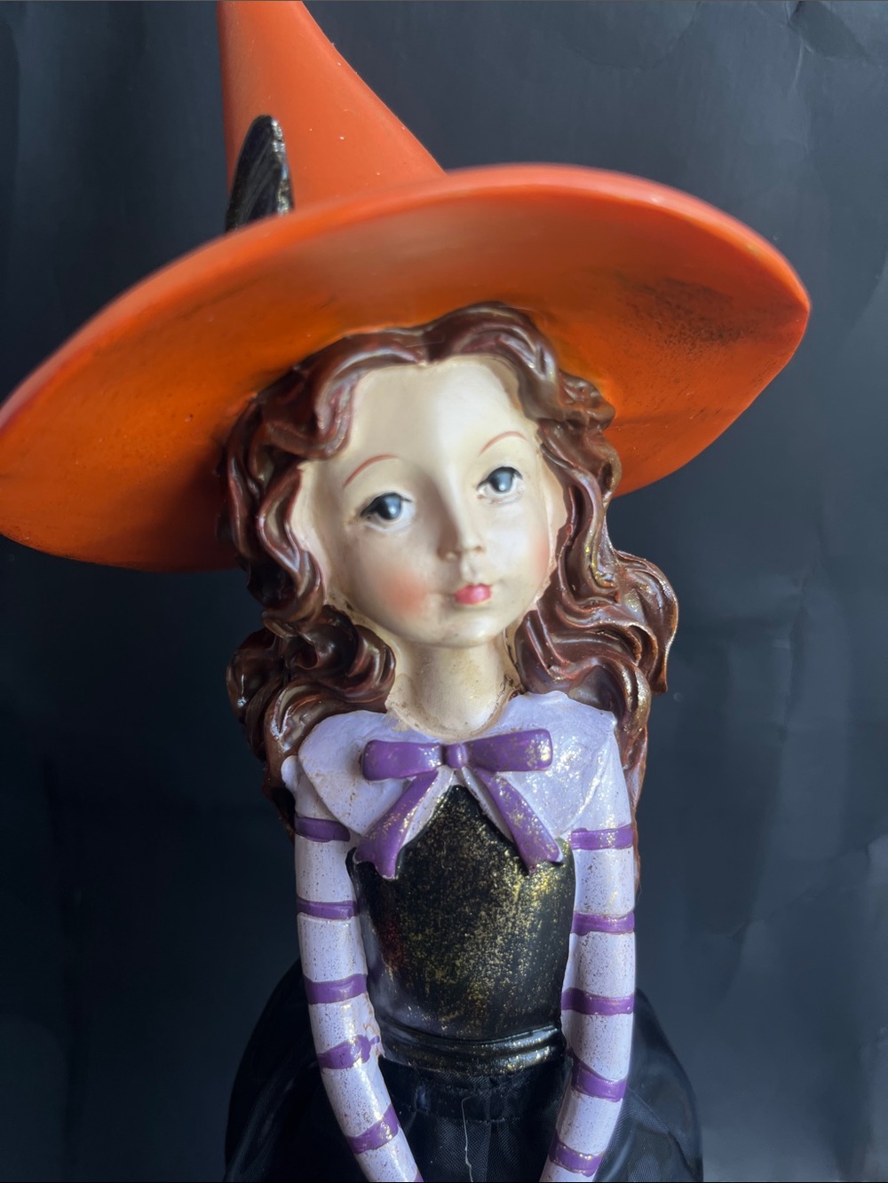 Cute Halloween Witch Doll Figurine in Orange and Black